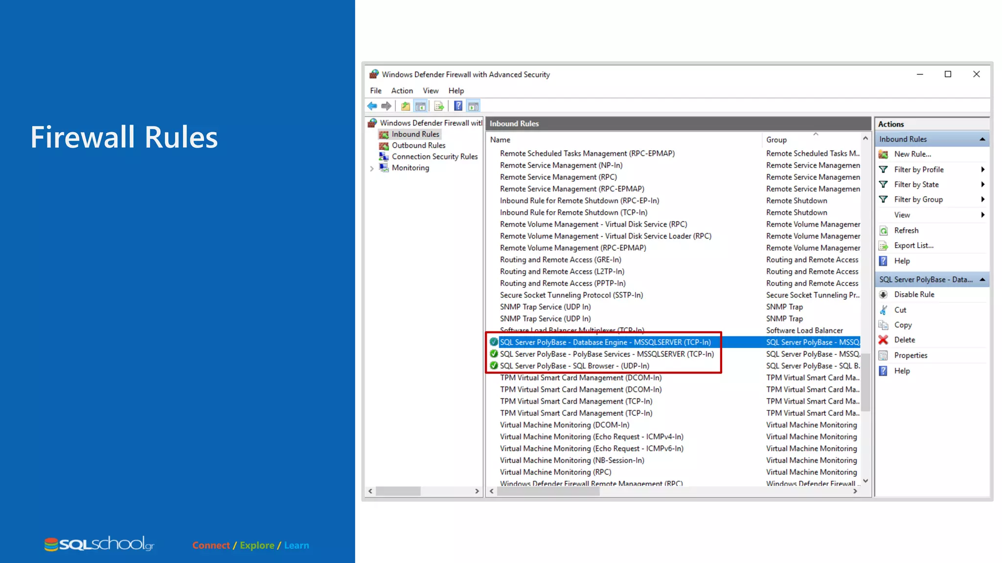 Connect / Explore / Learn Firewall Rules 