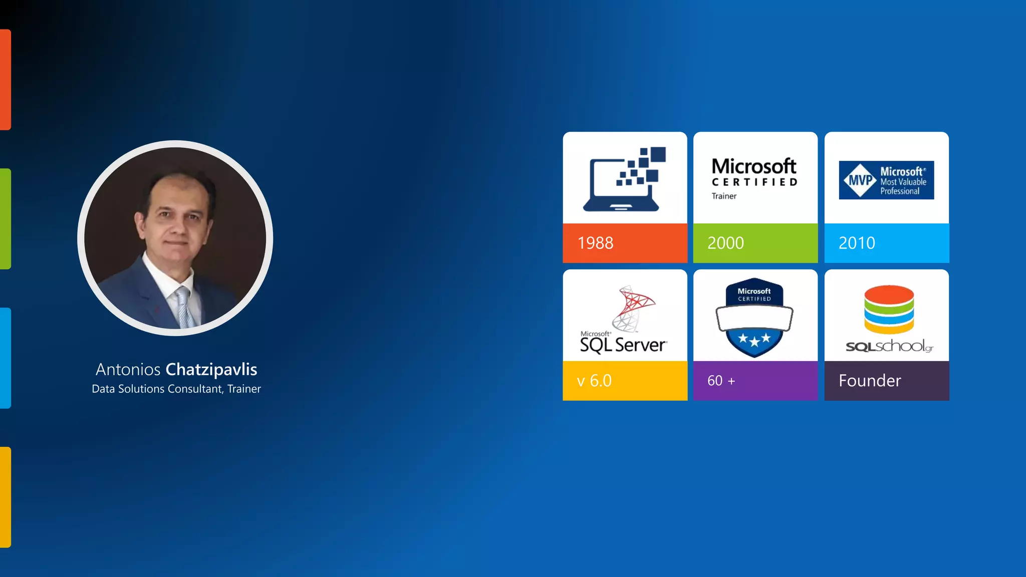 1988 2000 2010 Antonios Chatzipavlis Data Solutions Consultant, Trainer v 6.0 60 + Founder 