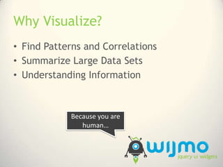 Why Visualize?<br />Find Patterns and Correlations<br />Summarize Large Data Sets<br />Understanding Information<br />Beca...