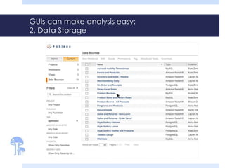 GUIs can make analysis easy:
2. Data Storage
 