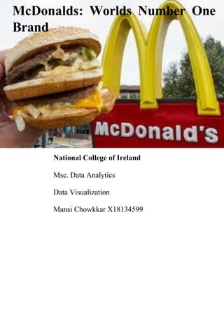 McDonalds: Worlds Number One
Brand
National College of Ireland
Msc. Data Analytics
Data Visualization
Mansi Chowkkar X18134599
 