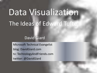 David Giard
Microsoft Technical Evangelist
blog: DavidGiard.com
tv: TechnologyAndFriends.com
twitter: @DavidGiard
Data Vis...