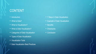 Data visualization is the representation of data through use of common ...