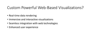 Custom Powerful Web-Based Visualizations?
• Real-time data rendering
• Immersive and interactive visualizations
• Seamless integration with web technologies
• Enhanced user experience
 