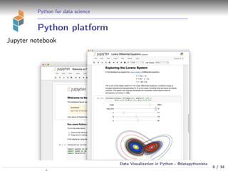 Python for data science
Python platform
Jupyter notebook
8 / 34
Data Visualization in Python - @datapythonista
N
 