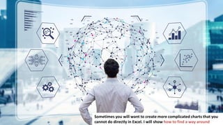 132
Sometimes you will want to create more complicated charts that you
cannot do directly in Excel. I will show how to find a way around
 