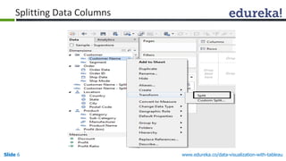 Slide 6 www.edureka.co/data-visualization-with-tableau
Splitting Data Columns
 