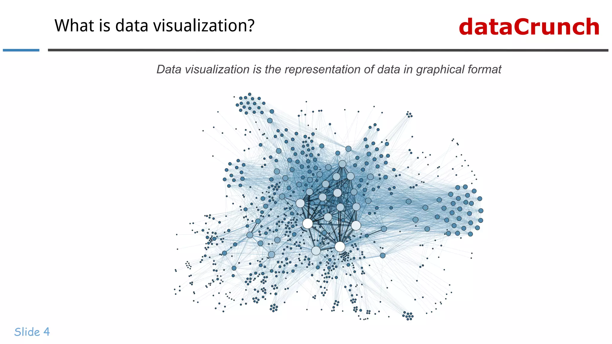 dataCrunchWhat is data visualization?
Slide 4
Data visualization is the representation of data in graphical format
 