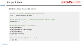 dataCrunchRecipe 6: Code
Slide 97
Combine 4 plots in 2 rows and 2 columns
# store the current parameter settings in init
i...