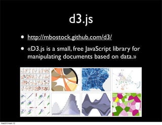 d3.js
                  • http://mbostock.github.com/d3/
                  • «D3.js is a small, free JavaScript library fo...