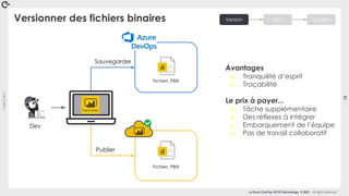 Coin
Coin
!
13
La Duck Conf by OCTO Technology © 2021 - All rights reserved
Versionner des fichiers binaires
Fichiers .PBIX
Sauvegarder
Publier
Dev
Avantages
๏ Tranquilité d’esprit
๏ Traçabilité
Le prix à payer...
๏ Tâche supplémentaire
๏ Des réflexes à intégrer
๏ Embarquement de l’équipe
๏ Pas de travail collaboratif
Fichiers .PBIX
Version Test Deploy
 