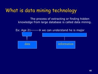 What is data mining technology <ul><ul><ul><ul><li>The process of extracting or finding hidden knowledge from large databa...