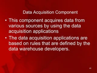 Data Acquisition Component <ul><li>This component acquires data from various sources by using the data acquisition applica...