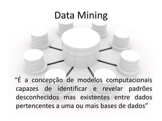 Data Mining




“É a concepção de modelos computacionais
capazes de identificar e revelar padrões
desconhecidos mas existe...