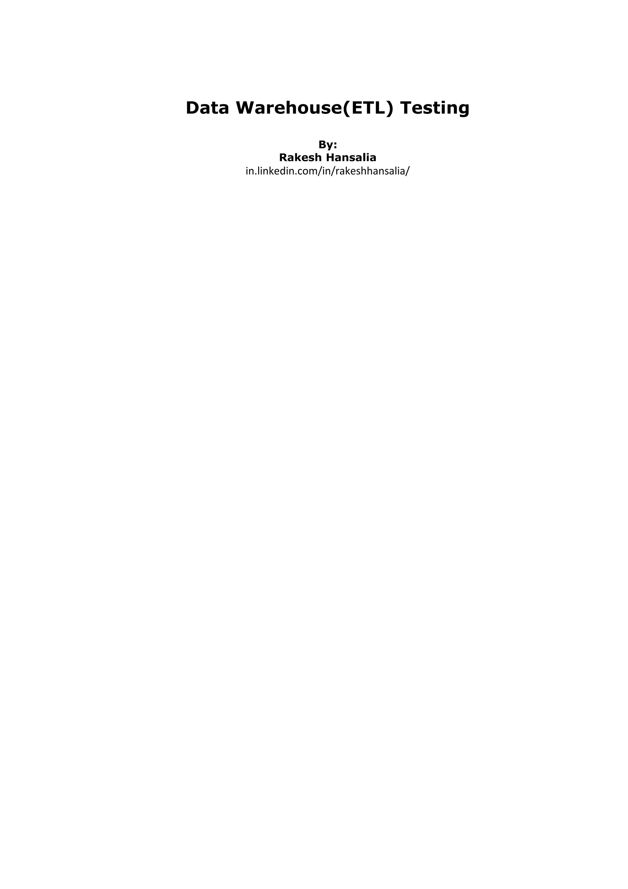 Data Warehouse (ETL) testing process | DOC