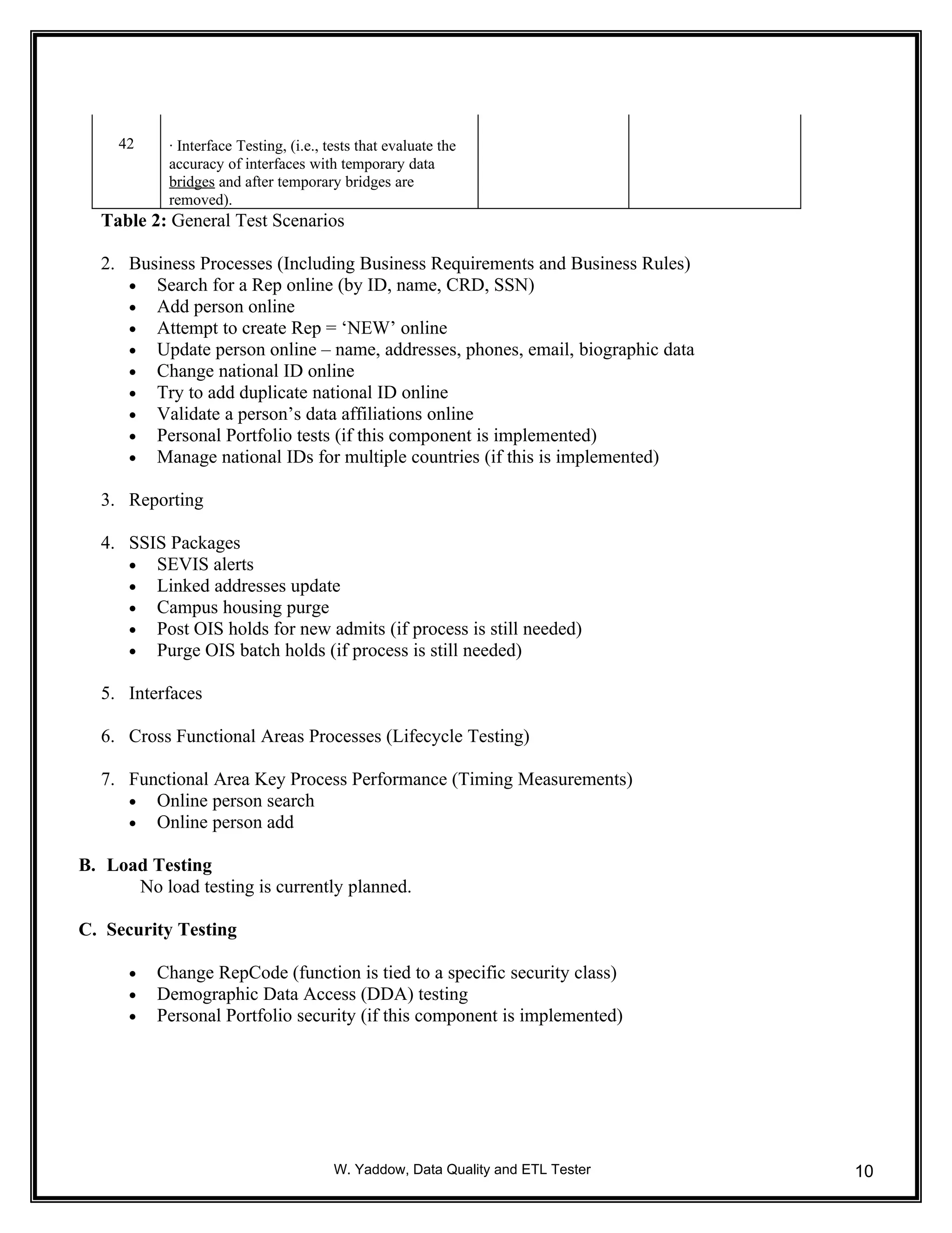 Data warehouse master test plan | DOC