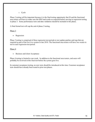 Data warehouse master test plan | DOC