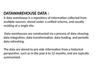 DATA WAREHOUSING and DATA MINING jntuk r23 | PPTX