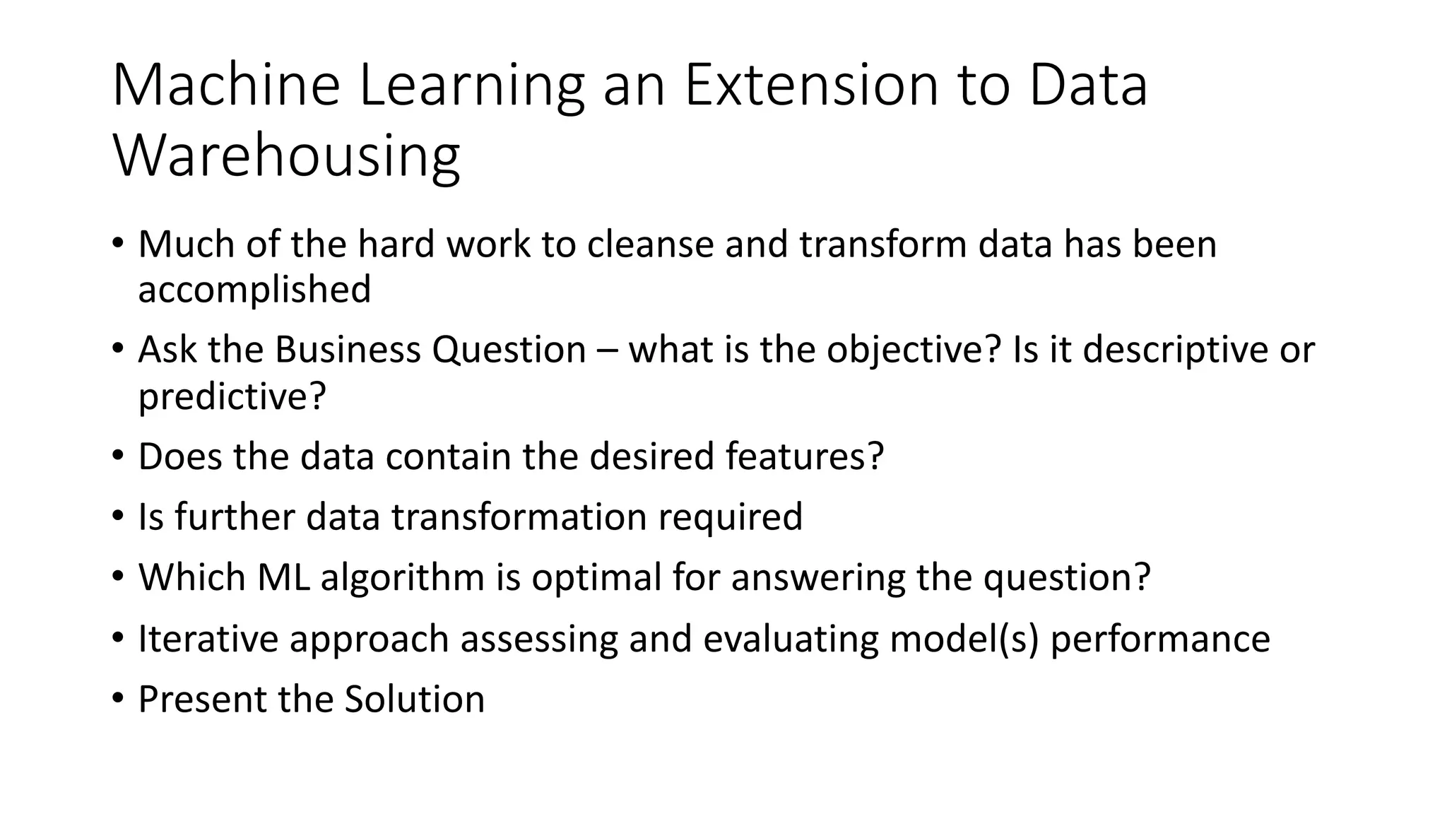Data warehousing and machine learning primer | PPT