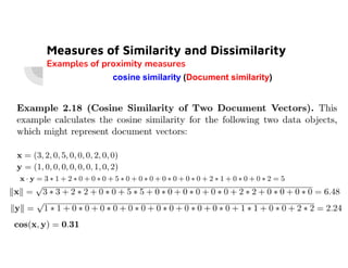 Measures of Similarity and Dissimilarity
Examples of proximity measures
cosine similarity (Document similarity)
 