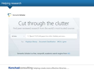 Kenchadconsulting helping create more effective libraries…..
Helping research
 
