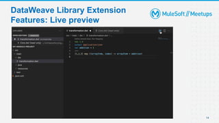 14
DataWeave Library Extension
Features: Live preview
 