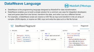 ● DataWeave is the programming language designed by MuleSoft for data transformation.
● DataWeave enables you to build a s...