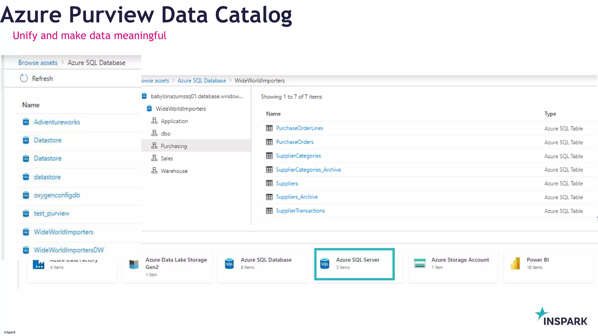 InSpark
Azure Purview Data Catalog
Unify and make data meaningful
 