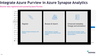 InSpark
Integrate Azure Purview in Azure Synapse Analytics
Discover data registered and scanned by Azure Purview
 