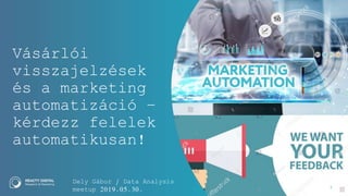 1
Vásárlói
visszajelzések
és a marketing
automatizáció –
kérdezz felelek
automatikusan!
Dely Gábor / Data Analysis
meetup 2019.05.30.
 