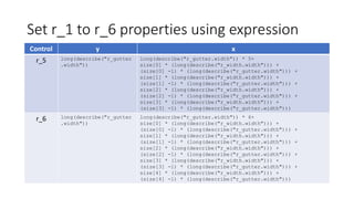 Set r_1 to r_6 properties using expression
Control y x
r_5 long(describe("r_gutter
.width"))
long(describe("r_gutter.width")) * 5+
size[0] * (long(describe("r_width.width"))) +
(size[0] -1) * (long(describe("r_gutter.width"))) +
size[1] * (long(describe("r_width.width"))) +
(size[1] -1) * (long(describe("r_gutter.width"))) +
size[2] * (long(describe("r_width.width"))) +
(size[2] -1) * (long(describe("r_gutter.width"))) +
size[3] * (long(describe("r_width.width"))) +
(size[3] -1) * (long(describe("r_gutter.width")))
r_6 long(describe("r_gutter
.width"))
long(describe("r_gutter.width")) * 6+
size[0] * (long(describe("r_width.width"))) +
(size[0] -1) * (long(describe("r_gutter.width"))) +
size[1] * (long(describe("r_width.width"))) +
(size[1] -1) * (long(describe("r_gutter.width"))) +
size[2] * (long(describe("r_width.width"))) +
(size[2] -1) * (long(describe("r_gutter.width"))) +
size[3] * (long(describe("r_width.width"))) +
(size[3] -1) * (long(describe("r_gutter.width"))) +
size[4] * (long(describe("r_width.width"))) +
(size[4] -1) * (long(describe("r_gutter.width")))
 