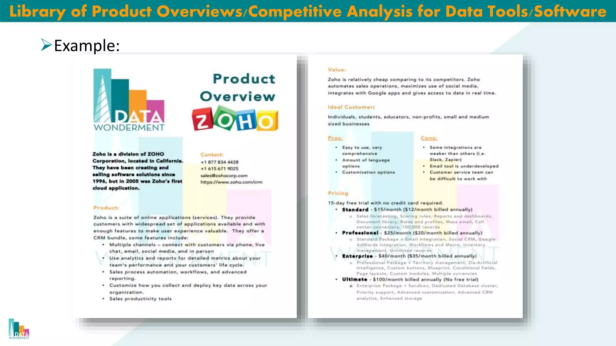 Library of Product Overviews/Competitive Analysis for Data Tools/Software
Example:
 