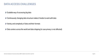 DATA ACCESS CHALLENGES
Data Driven Development of Autonomous Driving at BMW | DataWorks Summit Berlin | April 2018 Page 36
Scalable way of accessing big data
Continuously changing data structure makes it harder to work with data
Variety and complexity of data andtheir formats
Data centers acrossthe world and data shipping (in case privacy is not affected)
 