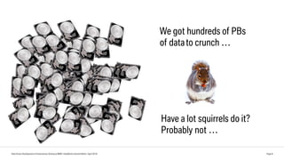 Data Driven Development of Autonomous Driving at BMW | DataWorks Summit Berlin | April 2018 Page 8
We got hundreds of PBs
of datato crunch …
Have a lot squirrels do it?
Probably not …
 
