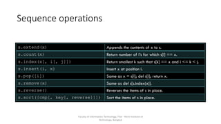Sequence operations
Faculty of Information Technology, Thai - Nichi Institute of
Technology, Bangkok
 