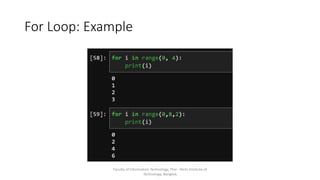 For Loop: Example
Faculty of Information Technology, Thai - Nichi Institute of
Technology, Bangkok
 