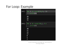 For Loop: Example
Faculty of Information Technology, Thai - Nichi Institute of
Technology, Bangkok
 