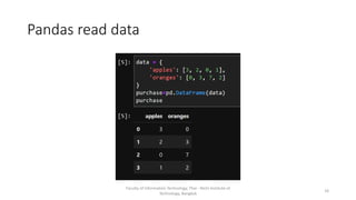 Pandas read data
Faculty of Information Technology, Thai - Nichi Institute of
Technology, Bangkok
10
 