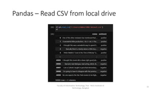Pandas – Read CSV from local drive
Faculty of Information Technology, Thai - Nichi Institute of
Technology, Bangkok
15
 
