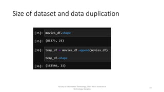 Size of dataset and data duplication
Faculty of Information Technology, Thai - Nichi Institute of
Technology, Bangkok
23
 