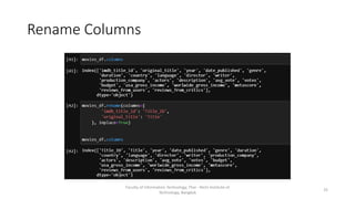 Rename Columns
Faculty of Information Technology, Thai - Nichi Institute of
Technology, Bangkok
25
 