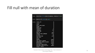 Fill null with mean of duration
Faculty of Information Technology, Thai - Nichi Institute of
Technology, Bangkok
34
 