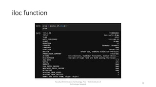 iloc function
Faculty of Information Technology, Thai - Nichi Institute of
Technology, Bangkok
38
 