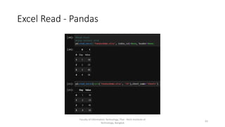 Excel Read - Pandas
Faculty of Information Technology, Thai - Nichi Institute of
Technology, Bangkok
43
 
