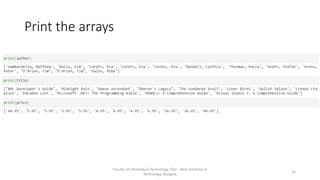 Print the arrays
Faculty of Information Technology, Thai - Nichi Institute of
Technology, Bangkok
14
 