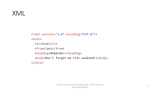 XML
Faculty of Information Technology, Thai - Nichi Institute of
Technology, Bangkok
4
 