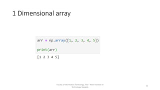 1 Dimensional array
Faculty of Information Technology, Thai - Nichi Institute of
Technology, Bangkok
10
 