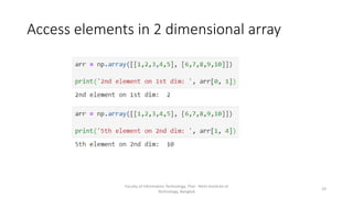 Access elements in 2 dimensional array
Faculty of Information Technology, Thai - Nichi Institute of
Technology, Bangkok
19
 