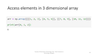 Access elements in 3 dimensional array
Faculty of Information Technology, Thai - Nichi Institute of
Technology, Bangkok
20
 