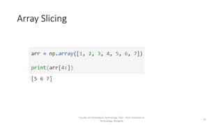 Array Slicing
Faculty of Information Technology, Thai - Nichi Institute of
Technology, Bangkok
22
 